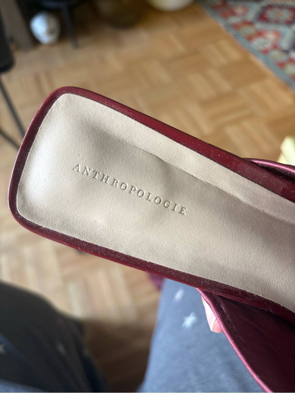 Anthropologie Satin Burgundy Square-Toe Mules - Picture 11 of 12